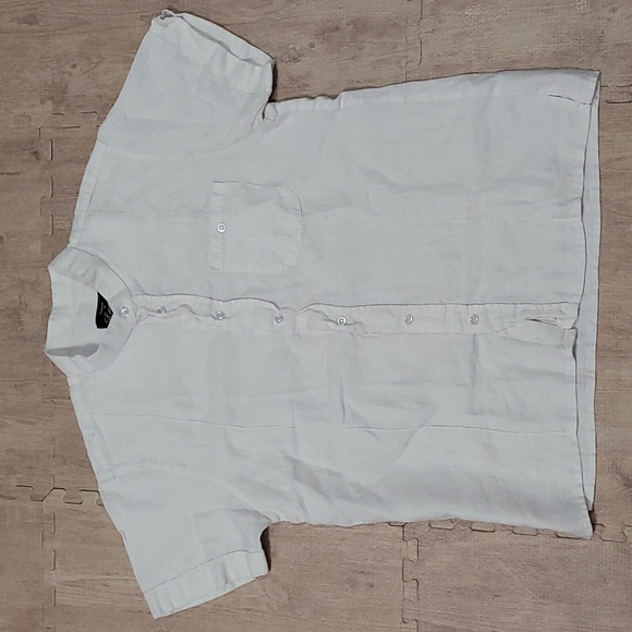 Lamar Linen Band Collar Short Sleeve - Picture 1 of 6